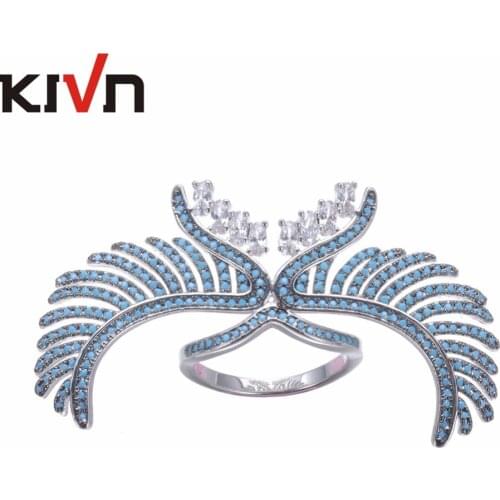 KIVN Womens Fashion Jewelry Angel Wing Feather Pave CZ Cubic Zirconia Wedding Engagement Rings Mothers Birthday Christmas Gifts