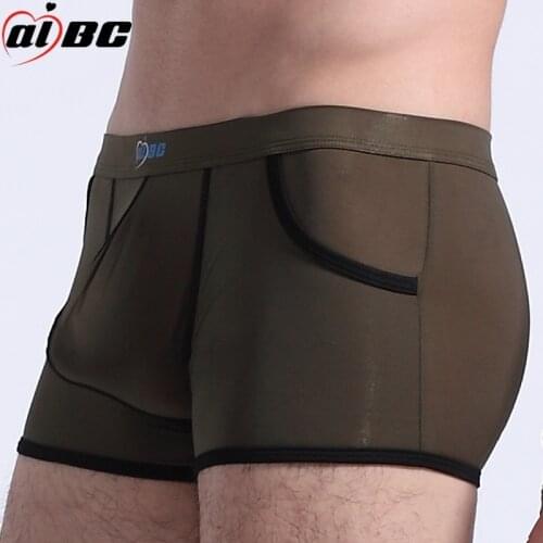 AIBC men sexy underwear gay ultra-thin ice silk boxers short big pockets genuine youth Mens Underwear Boxers wholesale