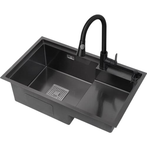 Nano Black Kitchen Sink Step Sink Single Tank 304 Stainless Steel Kitchen Sink kitchen Fixture Under Counter Basin Home