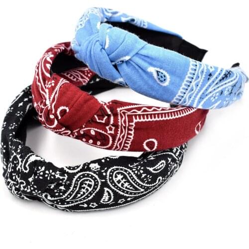 Vintage Printed Headbands for Women Hair Accessories Bezel Hair Bands Womens Headband Knotted Hairband Girls Hair Hoop