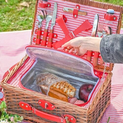 Handmade Wicker Picnic Basket For 4 Person With Waterproof Blanket Picnic Baskets Picnic Hamper Set For Picnics And Camping New