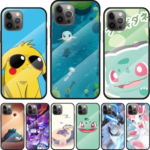 Hot Cartoon Pikaqiu Tempered Glass Cover For Apple IPhone 12 Mini 11 Pro XS MAX XR X 8 7 6S 6 Plus Phone Case Coque
