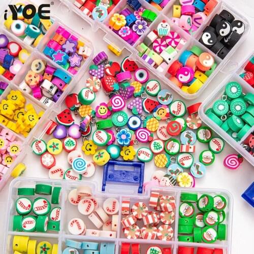 Mix Color Polymer Clay Beads Set Flat Round Clay Spacer Beads Kit Fruit Smiley Spacer Beads For Jewelry Making DIY Bracelet Set