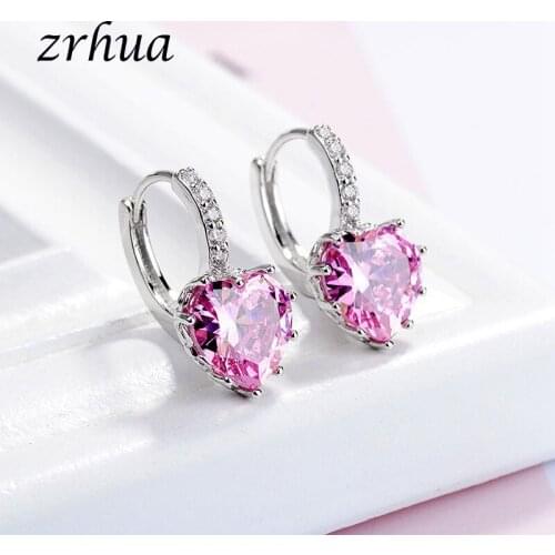 ZRHUA Luxury Colorful Heart Band 925 Sterling Silver Jewelry Cubic Zirconia Stone Earrings Fashion Women Favourites Jewelry
