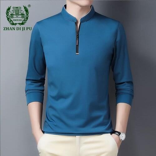 New Mens Long Sleeve Polo Shirt Spring Autumn Fashion Casual Comfortable Solid Color Zipper Stand-up Collar Polo Shirts Male