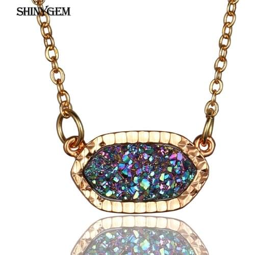ShinyGem 10 Colors Druzy Stone Necklace Twisted Grain Gold Plating Opal Choker Necklace Hexagon Natural Stone Necklace For Women