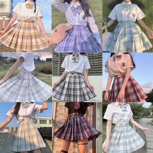 School Girl Uniform Pleated Skirts Japanese School Uniform High Waist A-Line Plaid Skirt Sexy JK Uniforms for Woman Full Set