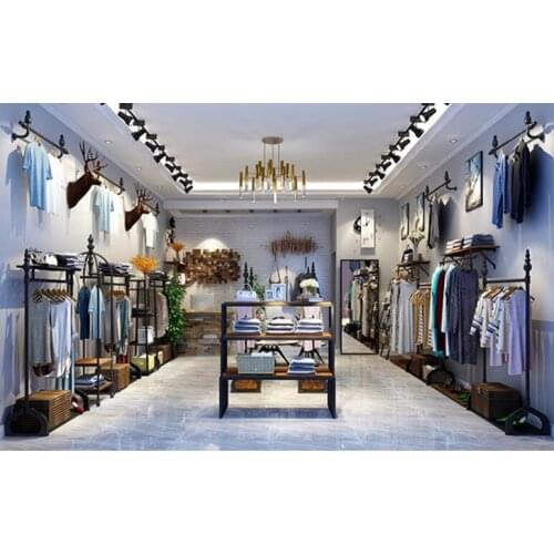 Loja de roupas display rack, rack de PISO Tipo retro, Loja de roupas femininas, roupas prateleira de parede