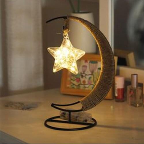 LED Decorative Lights Moon Shape Modeling Lamp Apple Star Ball Hemp Rope Iron Art Copper Wire Lights Romantic Bedroom Night Lamp