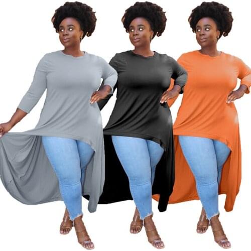 ZKYZWX Plus Size Women Clothing Casual Long Tops O Neck Fashion Streetwear Oversized Blouse Y2k Outfits Loungewear T Shirt Tops