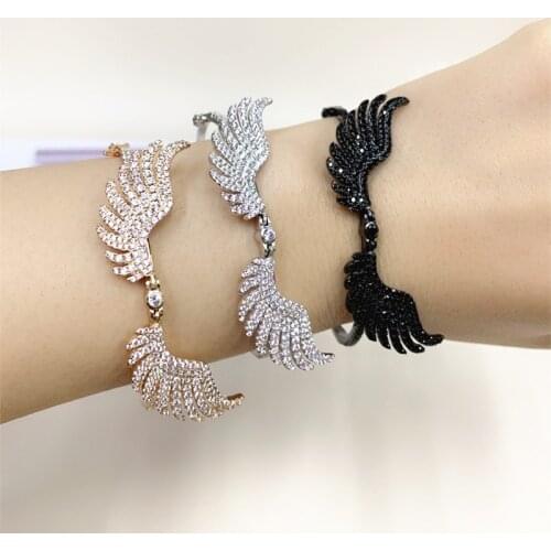 Woman Bracelets Exclusive Design Flying Movable Wing Bangles And Bangles Cubic Zirconia Feather Golden Jewelry Gifts Zk30