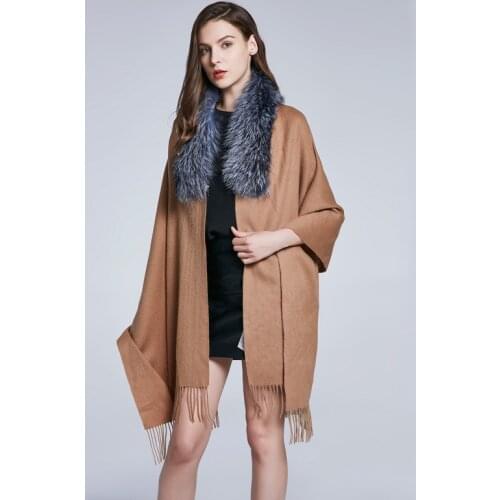 Womens Winter Wild Scarf Leather Wool Shawl Fox Fur Coat Shawl Cashmere Warm Pure Color Fox Fur Collar New Warmth Party