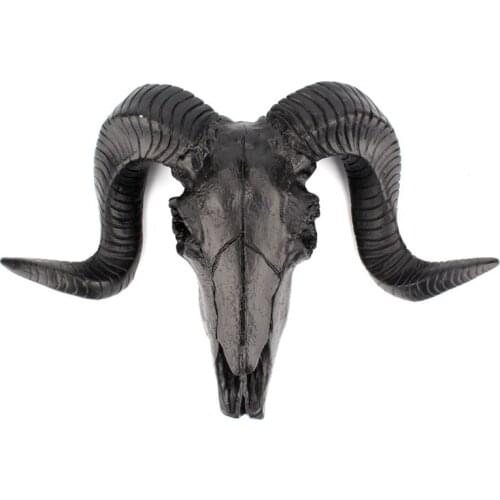 Animal Skull Head Wall Hanging Decoration Long Horn Cow Goat OX Bull Resin Sculpture Figurines Crafts Horns Office Home Ornament