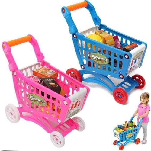 1Set Kids Simulation Supermarket Shopping Cart Mini Trolley With Fruit Vegetable