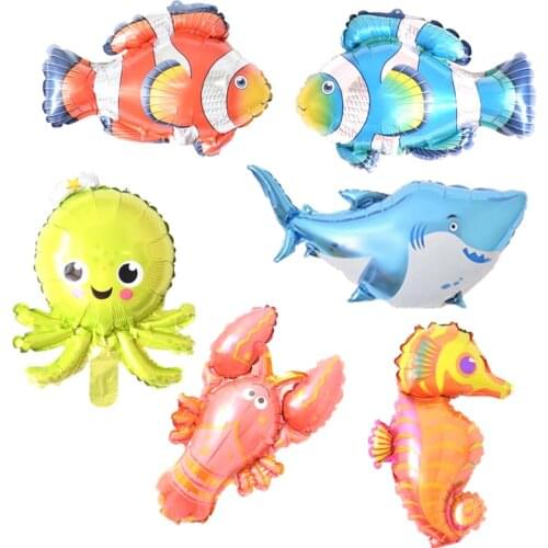 10pcs Mini Clown octopus Lobster Shark Fish Air Balloons Kids Birthday Toys Ocean Theme Party Fish Foil Balloon Decor Supplies