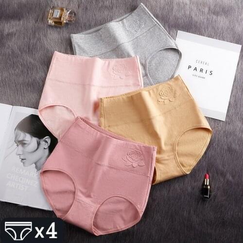 4 Pcs High Waist Panties Cotton Abdominal Underwear Women Sexy Plus Size Briefs Girls Ladies Underpant Panty Calcinhas Female