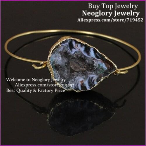 5PCS Druzy Stone Bracelet, Gold Bracelet,Natural Druzy Leopard Stone Geode Stone Bangle, Druzy Drusy Quartz Bangle bracelet