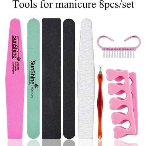 Free Shipping 8Pcs Manicure Set Brush Separators Nailfile Buffering Cuticle Pushers Women Professional Manicure Accessories