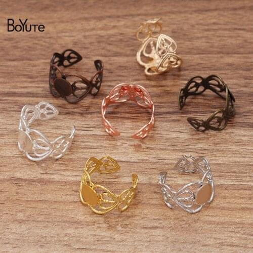 BoYuTe (20 Pieces/Lot) Metal Brass Filigree Heart Ring with 8MM Flat Base Diy Handmade Adjustable Ring Settings