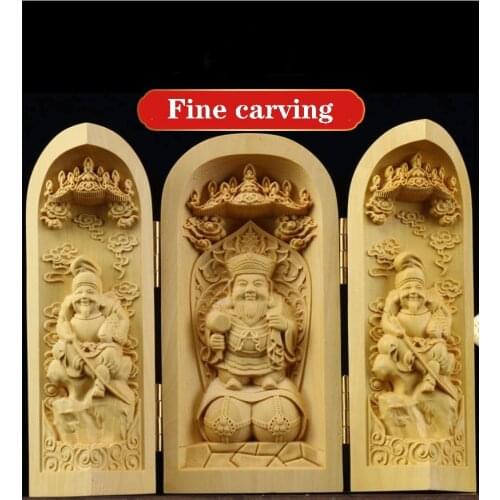 Solid wood carving three open Buddha Decorative statue Modern art sculpture Collapsible Home living room bedroom decoration