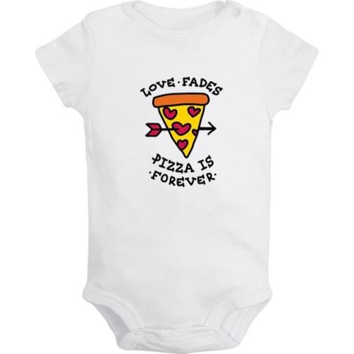 Love Fades Pizza Is Forever Winter Wolf Printed Newborn Baby Girl Boys Clothes Short Sleeve Romper Outfits 100% Cotton