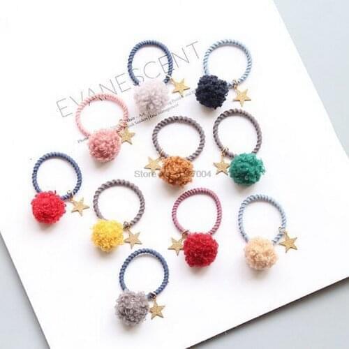 DHL 500pcs Cute Pom Pom hair ball hair rope rubber band elastic children Head rope hair ring headwear ornaments