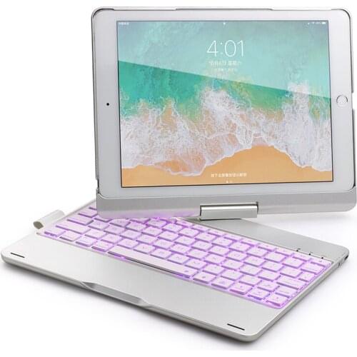 For iPad 2018 9.7'' Rotate Colorful Backlight Wireless Bluetooth Keyboard Case Cover For iPad 2017 Air 2 1 ABS+PC Fundas