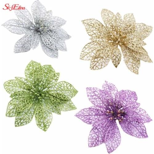 10Pcs/lot Artificial Flowers Christmas Decorations For Home Christmas Tree Ornaments Xmas Tree New Year Decor 2018 New 5Z