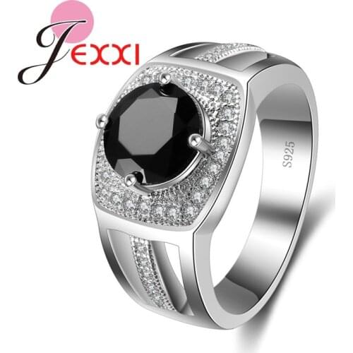 Cool Trendy Jewelry New Fashion Black Stone 925 Sterling Silver Stamp Silver Rhinestone Ring Men Women Personality Accessories
