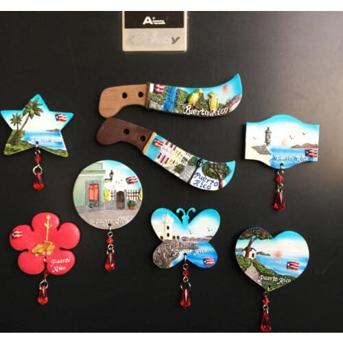 Commonwealth of Puerto Rico Creative Decor Fridge Magnet Souvenir Phoenix Flower Frog Flag Pendant Hook Resin Craft Cute Magnets