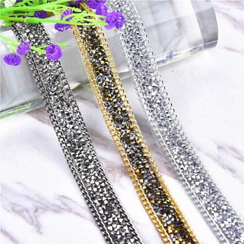 Crystal Rhinestone Hotfix Tape 2 Yards/Lot Grey Rock Diamond Diy Banding Bridal Dress Trim Wedding Cake Decorative Iron On Shoe