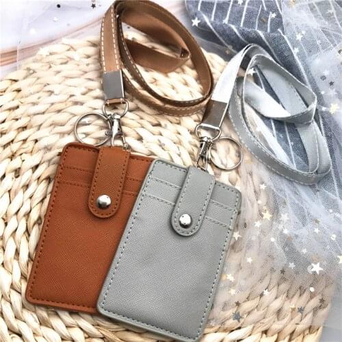 Lanyards ID Badge Holder PU Leather Bus Pass Case Cover slip Men Womens Bank Credit Card Identity Badge Holder Strap Cardholder