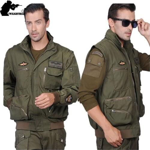 Military Mens Bomber Jacket Detachable Sleeve US Air Force Pilots Army Jacket Coat Men Brand Clothing Tooling Outwear CY7717