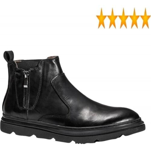 Ankle Winter Lining Warm Fur Men England Style Business High-Top Genuine Leather Shoes Brand Zipper Black Short Boots
