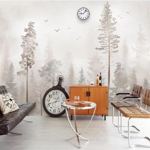 Milofi custom Nordic hand-painted mural abstract artistic conception woods wallpaper living room background wallpaper restaurant