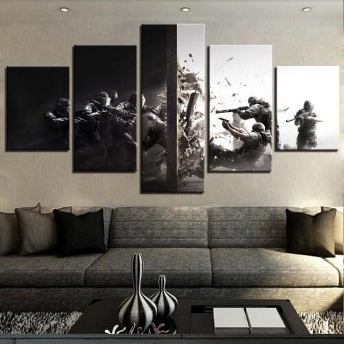 Wall Poster And Prints Pop Game Picture 5 Pieces Rainbow Six Siege Canvas Painting Frame Artwork HD Prints Home Decor Kids Room