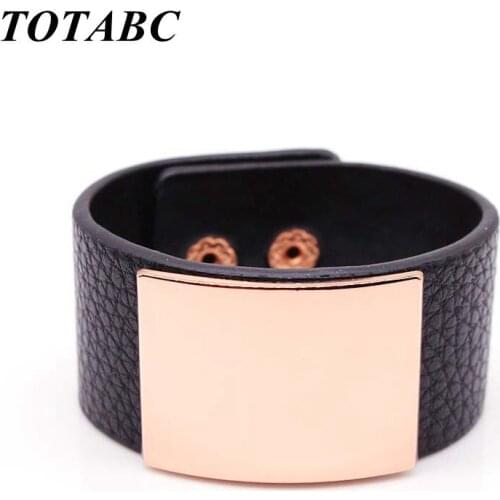 New Hand Fashion Leather Bracelet Simple All Match Women The Light Panel Wide Women Wrap Bracelet Wristband Jewelry