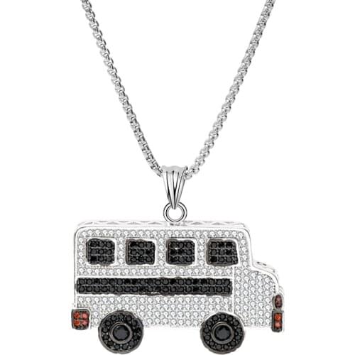 Hot Cute Korean Pendant Necklace Silver Black Car School Bus Pendant Personality Necklace Copper Zircon Jewelry Graduation Gift