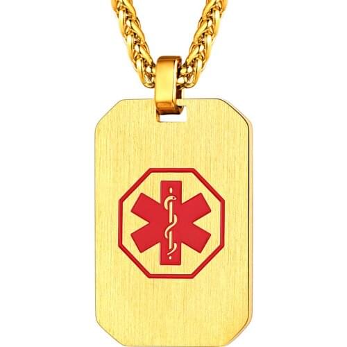 U7 Medical Alert ID Necklace Stainless Steel Dog Tag Health Emergency Identification Pendant Necklace Customize Jewelry P1029