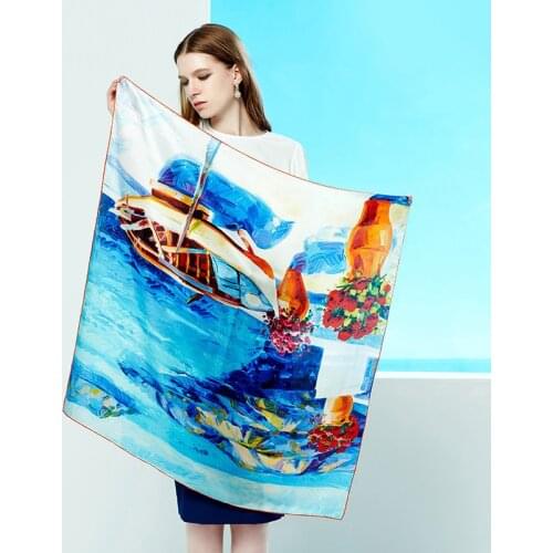 Luxury Brand New Womens Scarf Fashion Lady Silk Scarves Square Soft Shawls Pashmina Foulard Handkerchief Oil Painting Printed