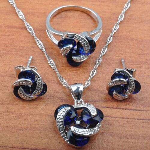 Russian Style For Women Jewelry Sets Wedding Jewellry 925 Sliver Engagement Ring Set Zirconia Earrings Pendant Necklace JS0176