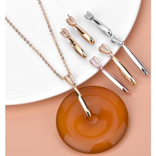 S925 sterling silver crystal jade pendant jade pendant light luxury inverted buckle pin safety buckle pendant buckle diy accesso