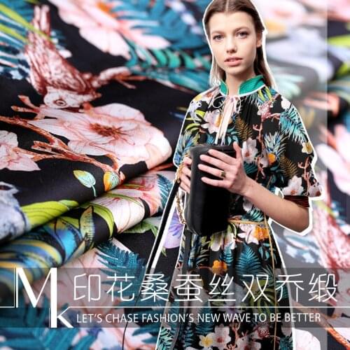 Silks High 19mm Elastic Force 97% Silk Satin Fabric Flower Prints Silk Clothes For Sexy Summer Dress Shirt Scarf Tissu Cloth
