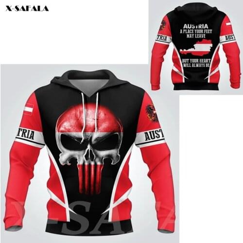 Austria Great Countries Map Flag Skull 3D Printed Hoodie Man Women Harajuku Zipper Pullover Sweatshirt Jacket