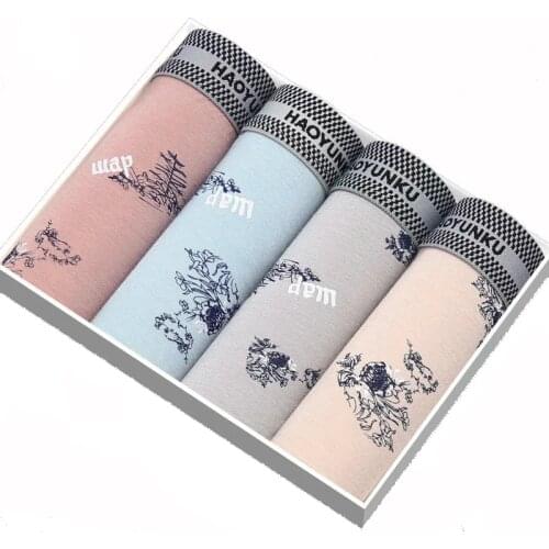 4pcs/Lot Mens Underwear Boxers Cotton Fashion Printed Men Underpants Boxer Shorts Male Panties Pouch Vetement Homme