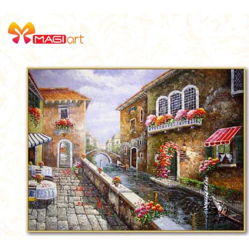 Cross stitch kits Embroidery needlework sets 11CT water soluble canvas patterns 14CT Seaside scenery riverside house-NCMS093
