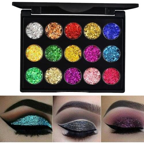 15 Colors Matte Diamond Sequin Eyeshadow Shiny Shimmer Shadow Cosmetic Palette Eye Waterproof Eye Powder Highlight Glitter Y5T6