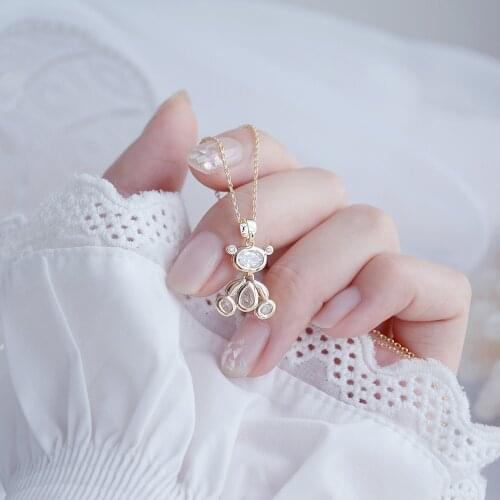 2021 Fashion Korea Exquisite Movable Bear Women Necklace 14k Real Gold Elegant Zircon Necklace Birthday Gift Jewelry Brincos