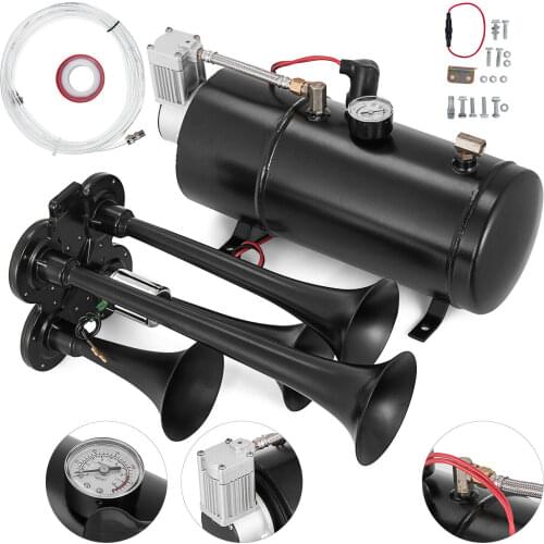 4-Trumpet Chrome train 150PSI air system 150dB 12v Train Horn Kit Hose for Car