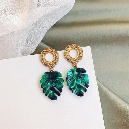 Acrylic Irregular Green Leaves Earrings Retro Fashion Bohemia Geometry Stud Earrings Ms. Jewelry Gift,Wholesale 2021